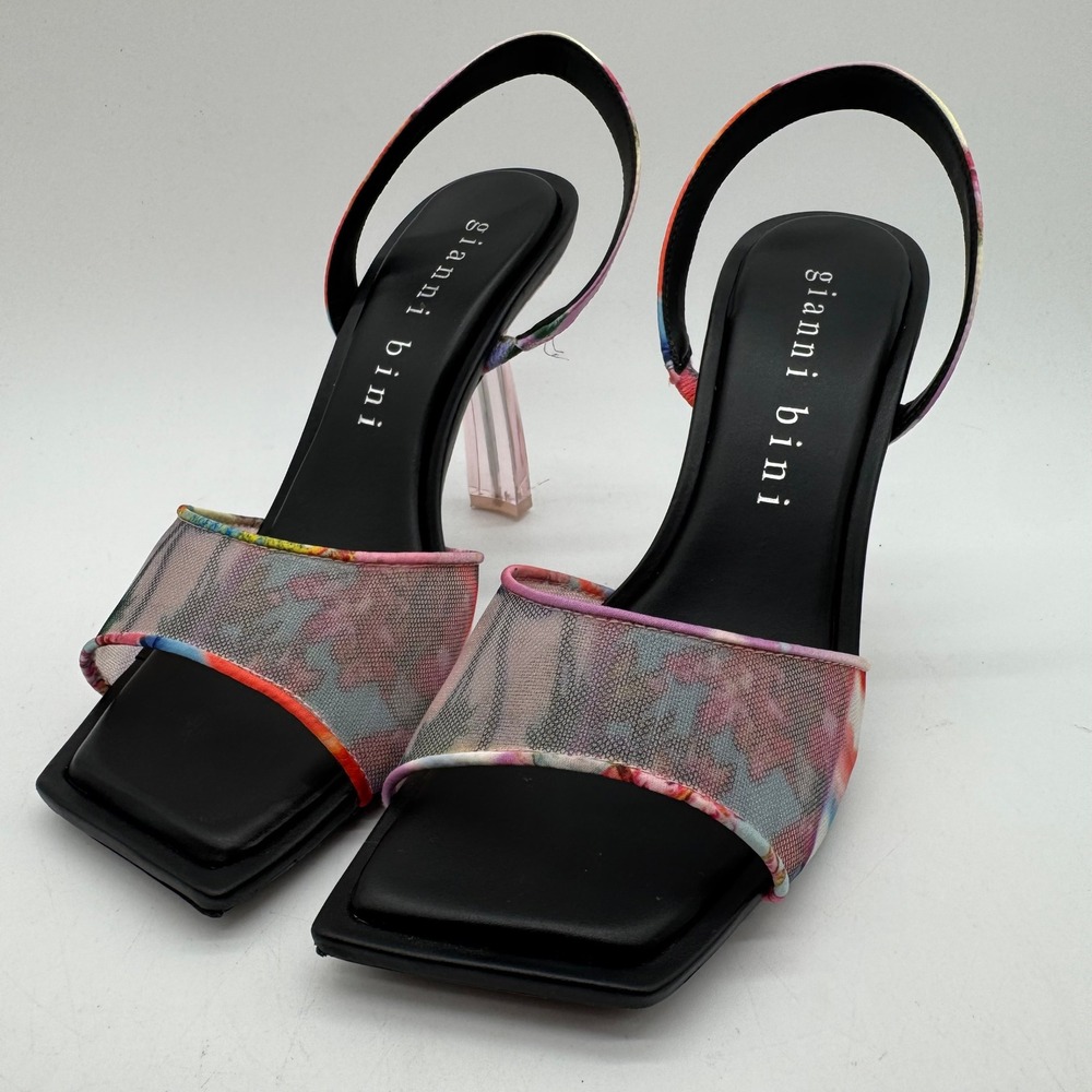 Gianni Bini Torre Womens 9.5M Floral Mesh Slingback Sandals Pink Clear Heels Box